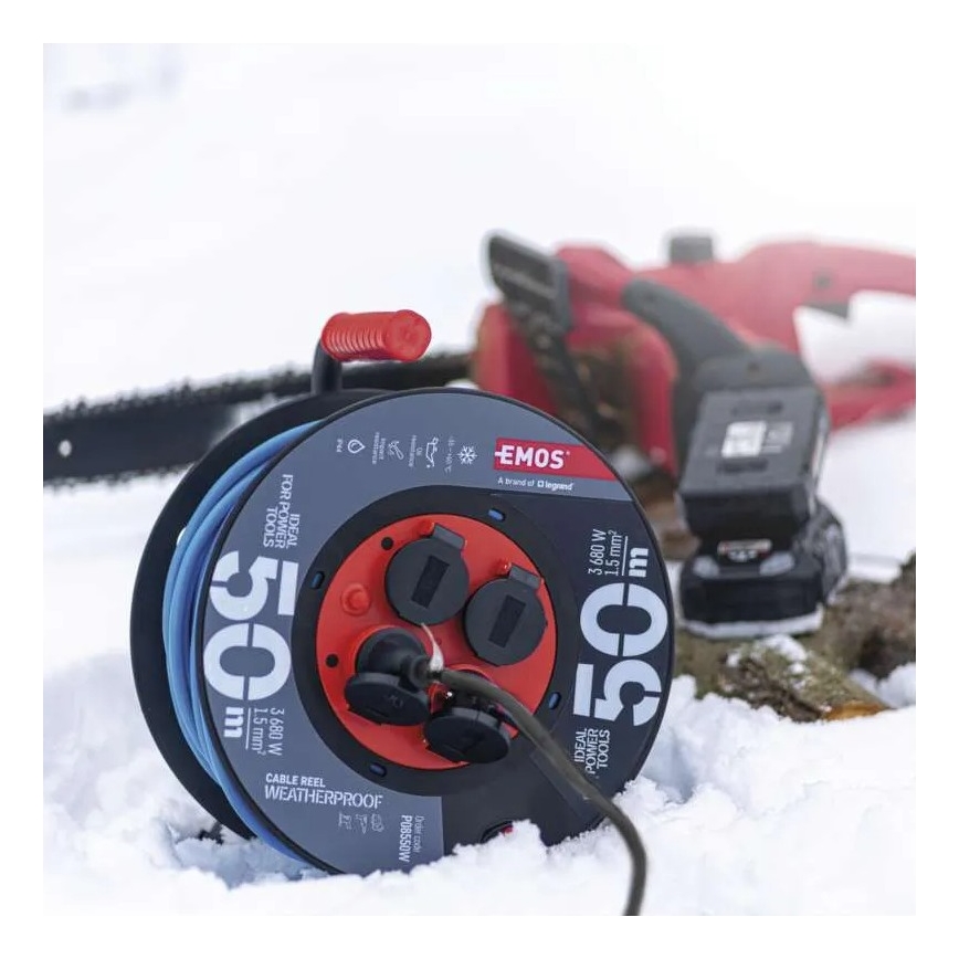 Kabeltromle med 4 stik 50 m silikone IP44