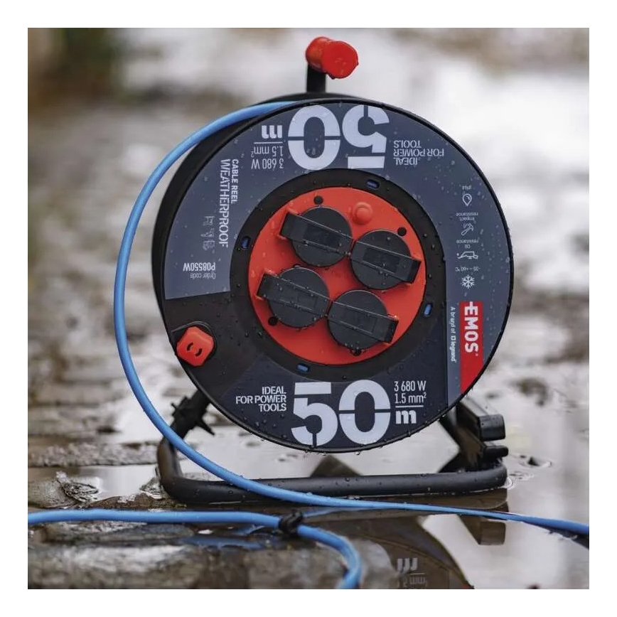 Kabeltromle med 4 stik 50 m silikone IP44