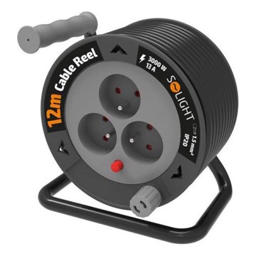 Kabeltromle med forlængerledning – 3 udtag, 12 m