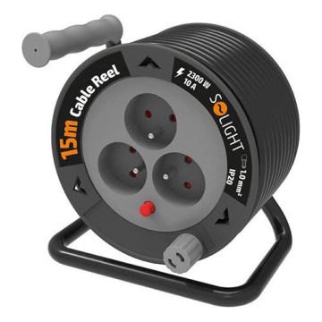 Kabeltromle med forlængerledning, 3 udtag, 12 m