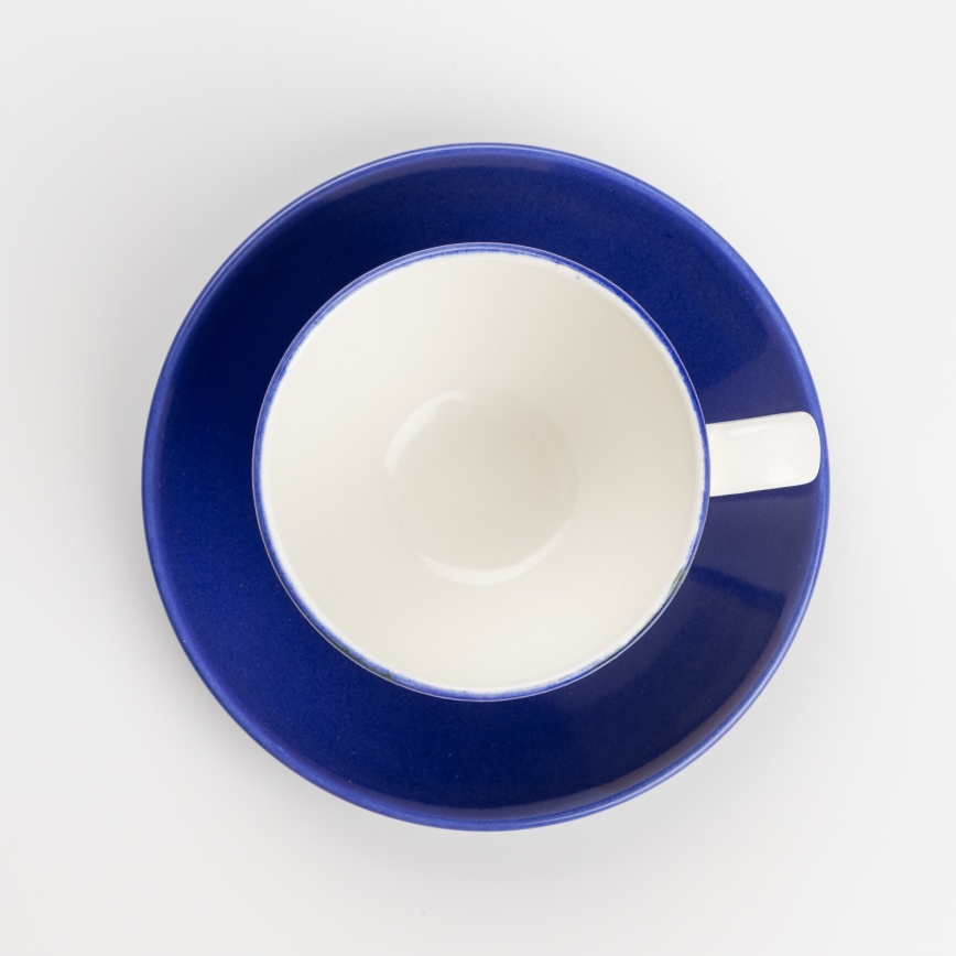 Kaffesæt 6x keramisk kop Tereza med underkop hvid blå gul