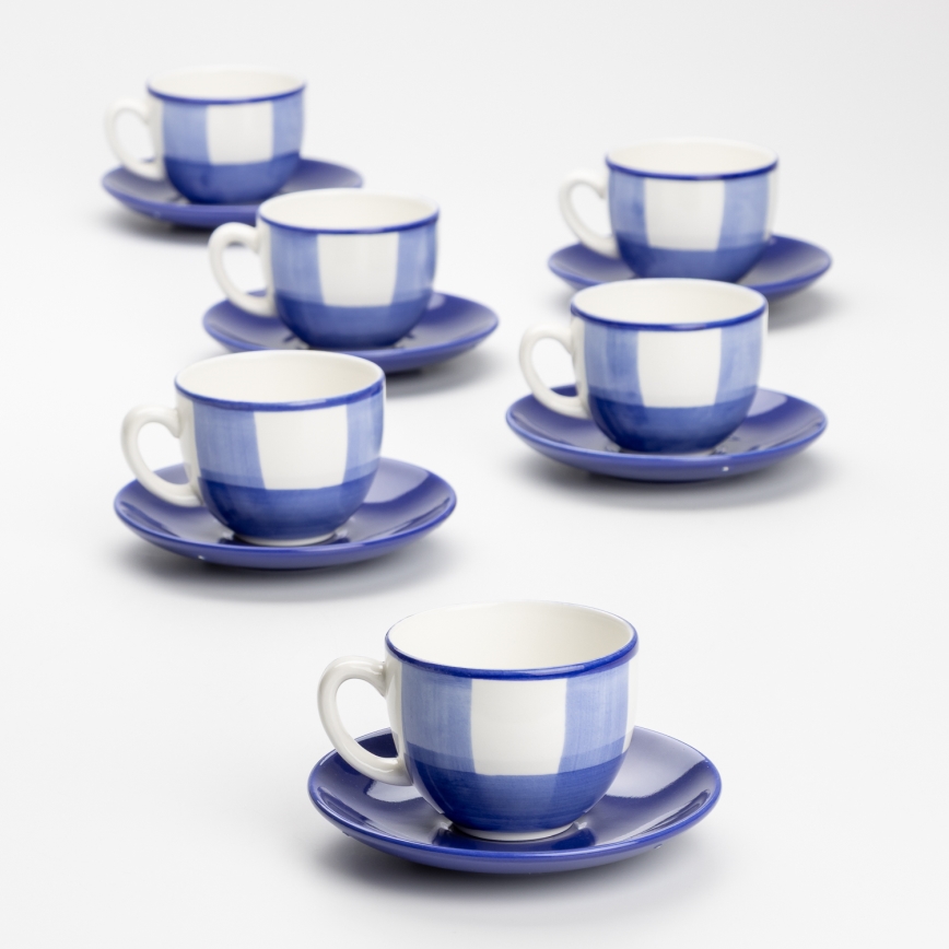 Kaffesæt 6x keramisk kop Tereza med underkop hvid blå gul