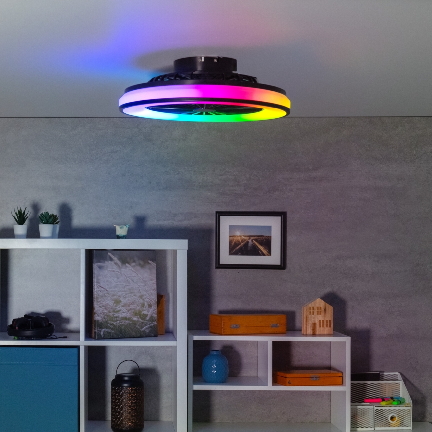 LED loftlampe med ventilator m. RGBW-farver dæmpbar PLAVE LED/48W/230V 3000/4000/6500K + fjernbetjening