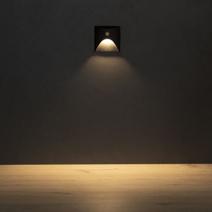 LED trappearmatur med bevægelses- og skumringssensor EXIN LED/2,5W/230V 3000K IP65 sort, kantet