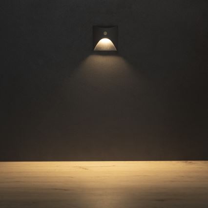 LED trappelampe med bevægelses- og skumringssensor EXIN LED/2,5W/230V 3000K IP65 antracit, firkantet