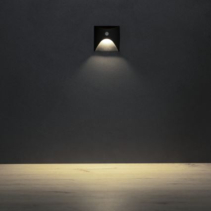 LED trappearmatur med bevægelses- og skumringssensor EXIN LED/2,5W/230V 4000K IP65 sort firkantet