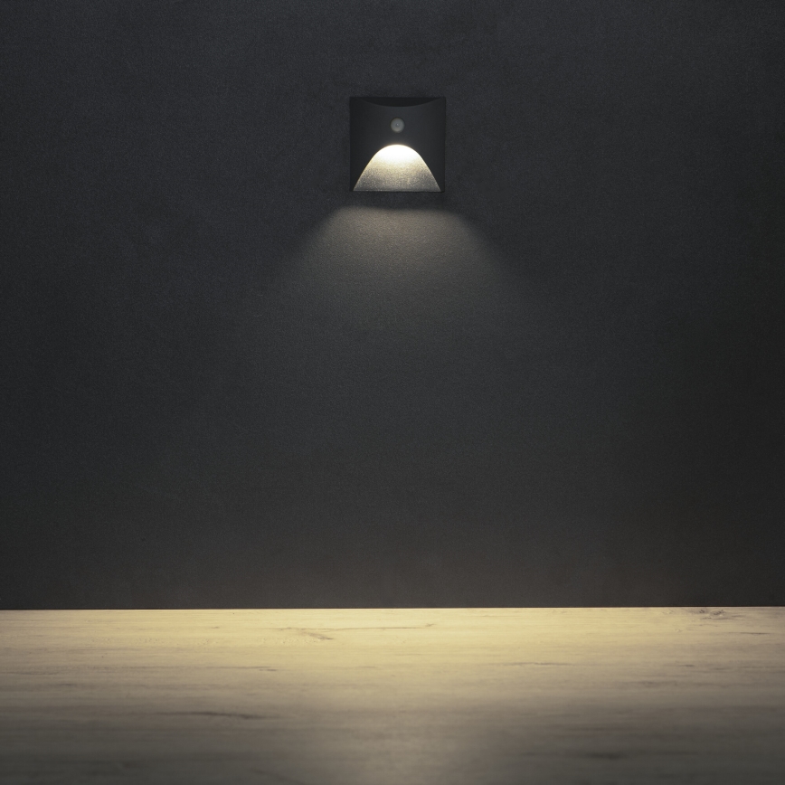 LED trappearmatur med bevægelses- og skumringssensor EXIN LED/2,5W/230V 4000K IP65 antracit firkantet