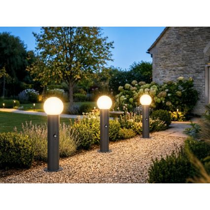 Udendørslampe med bevægelses- og skumringssensor STONO 1xE27/15W/230V 80 cm IP65 antracit
