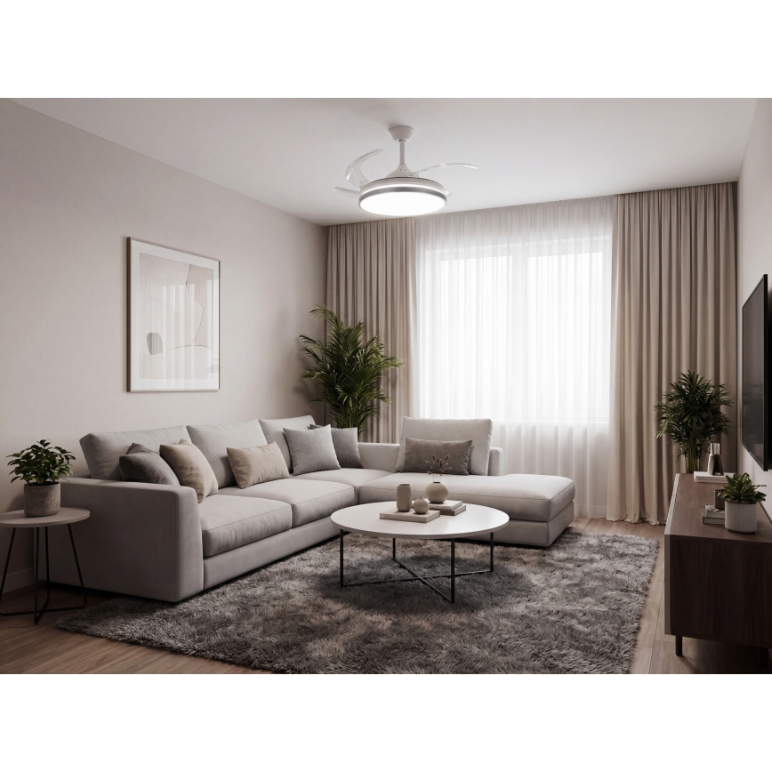 LED dæmpbar loftlampe med ventilator PLAVE LED/36W/230V 3000-6500K sølv/hvid + fjernbetjening