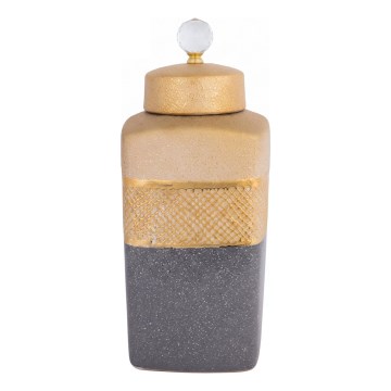 Keramisk opbevaringsdåse 30 x 14,5 x 14,5 cm, grå/guld