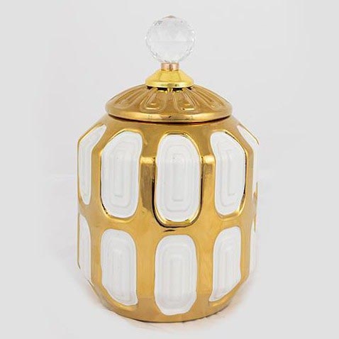Keramisk vase 18,2x15 cm guldfarvet/hvid