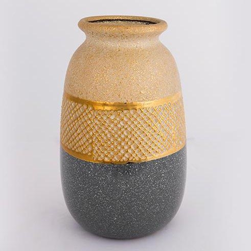 Keramisk vase 25,5x15,5 cm guldfarvet/grå