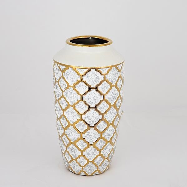 Keramisk vase 25x13 cm guldfarvet/hvid