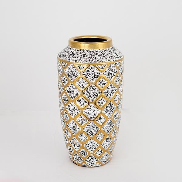 Keramisk vase 25x13 cm hvid/guldfarvet/sort