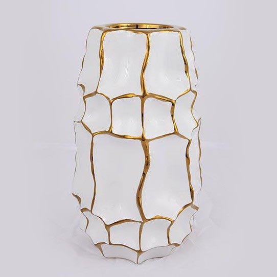 Keramisk vase 25x14,5 cm guldfarvet/hvid