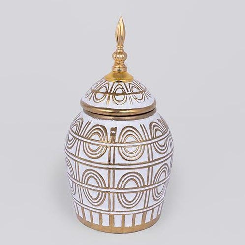 Keramisk vase 28x15 cm guldfarvet/hvid