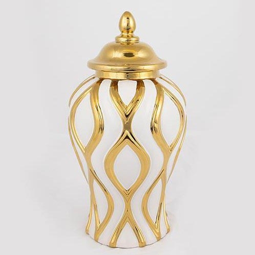 Keramisk vase 30,6x16,2 cm guldfarvet/hvid