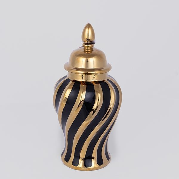 Keramisk vase 30x14,8 cm guldfarvet/sort