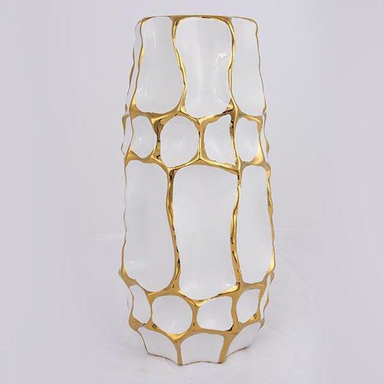 Keramisk vase 31,5x15,5 cm guldfarvet/hvid