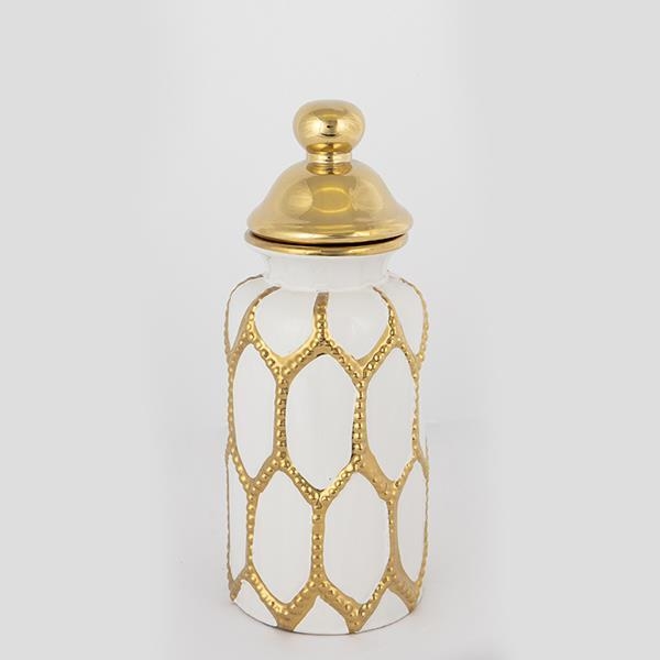 Keramisk vase 31x12,5 cm guldfarvet/hvid
