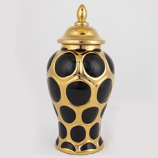 Keramisk vase 33,8x16 cm guldfarvet/sort