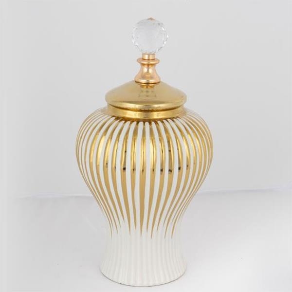 Keramisk vase 35x17,5 cm guldfarvet/hvid