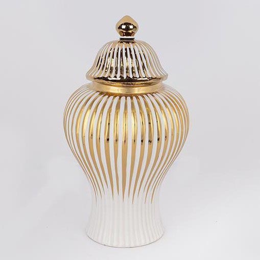 Keramisk vase 35x18,5 cm guldfarvet/hvid