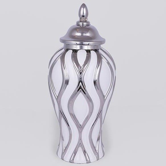 Keramisk vase 35x18,5 cm sølvfarvet/hvid