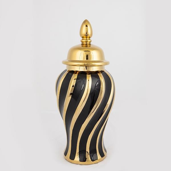 Keramisk vase 36,5x16 cm guldfarvet/sort