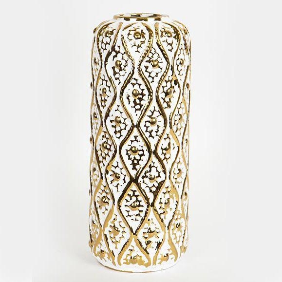 Keramisk vase 37x15 cm guldfarvet/hvid