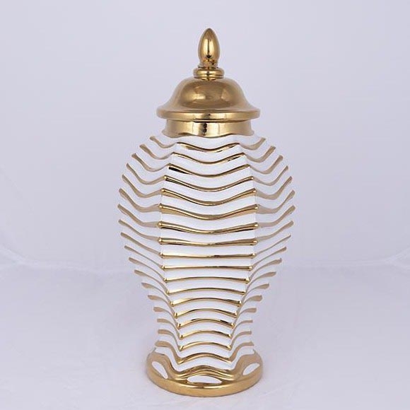 Keramisk vase 42,2x21,1 cm guldfarvet/hvid