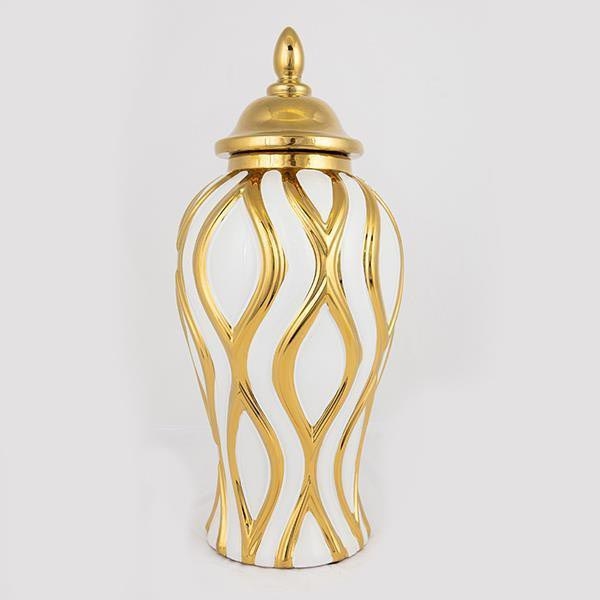 Keramisk vase 42,6x18,8 cm guldfarvet/hvid