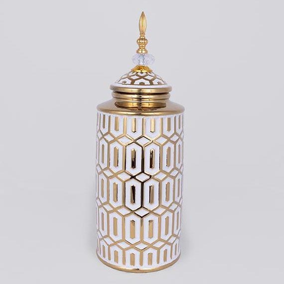 Keramisk vase 45,7x16,9 cm guldfarvet/hvid