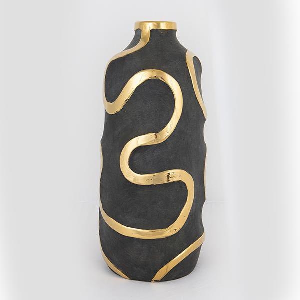 Keramisk vase 45x19,5 cm guldfarvet/sort