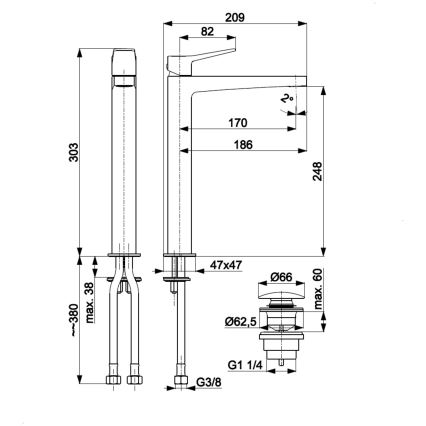 KFA Armatura 4522-712-44 - Håndvaskarmatur + bundventil MALAGA 30,3 cm hvid