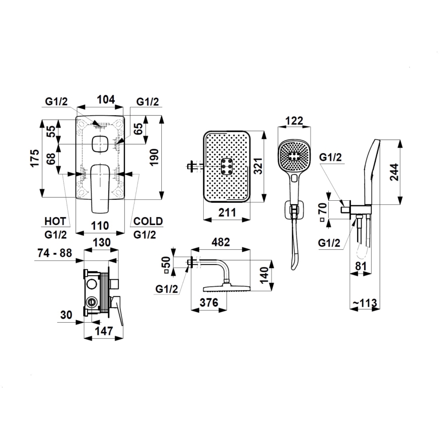 KFA Armatura 4529-501-00 - Brusesæt MALAGA med indbygningsbatteri, blank krom