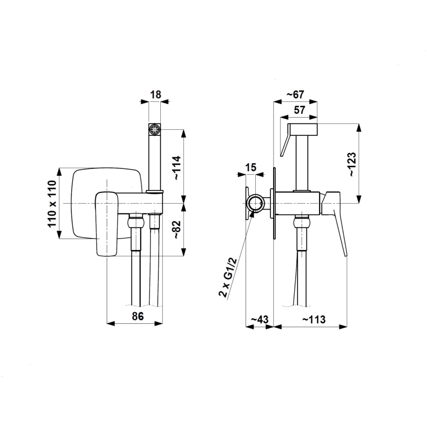 KFA Armatura 4529-512-81 - Bidetarmatur med håndbruser til indbygget installation MALAGA sort