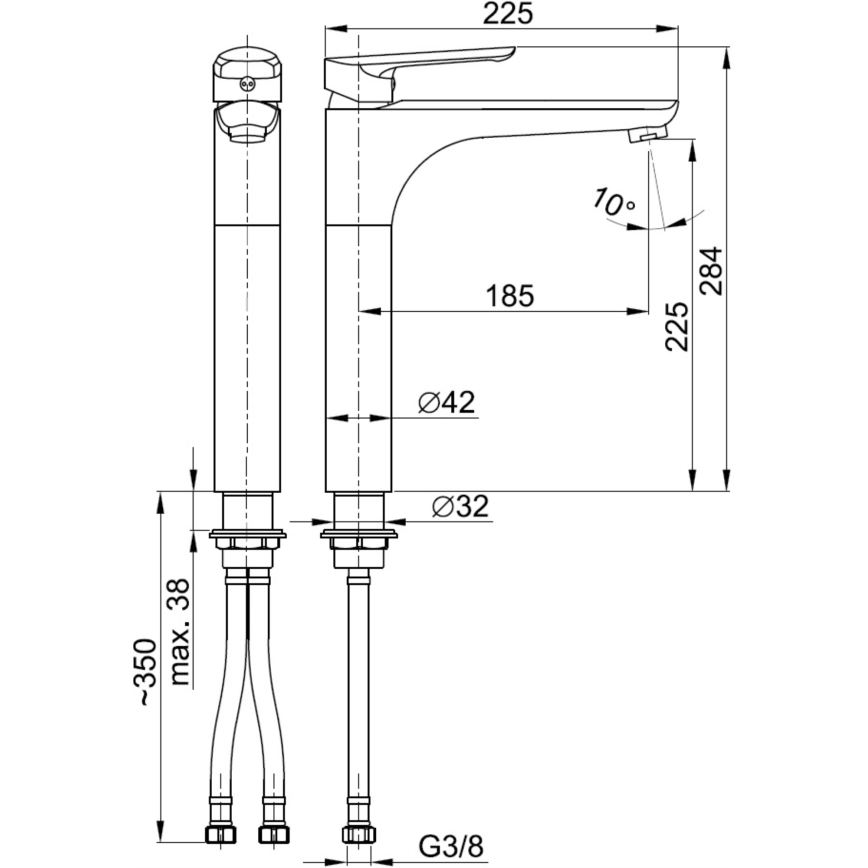 KFA Armatura 5022-712-00 - Hane + afløb m. overløb TANZANIT 28,4 cm skinnende krom