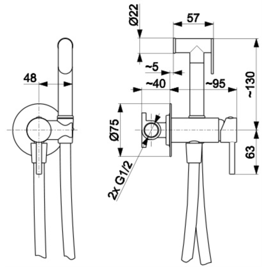 KFA Armatura 5039-512-31 - Bidethane med bruser til skjult installation MOZA jord guldfarvet