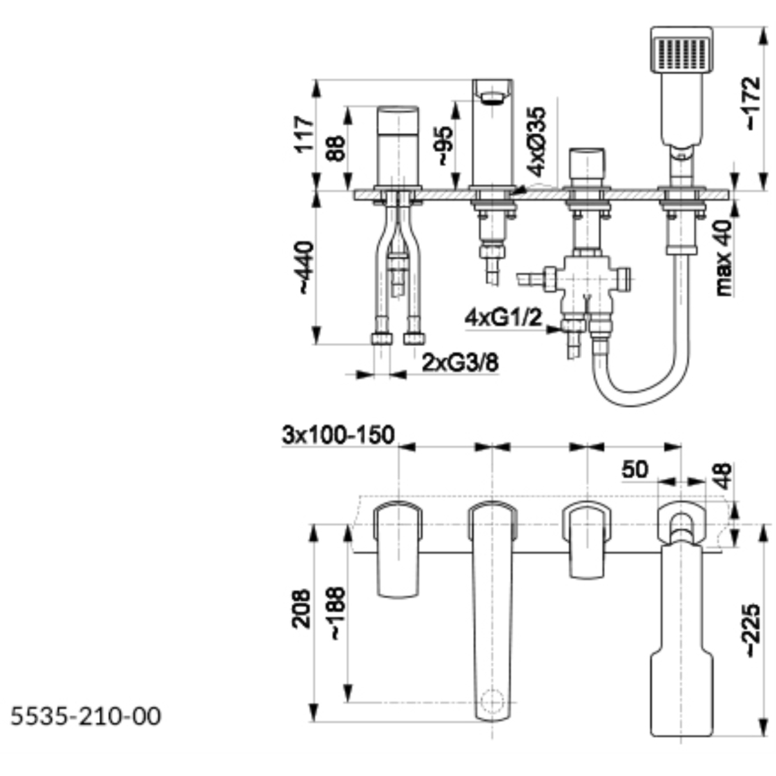 KFA Armatura 5535-210-81 - Hane til badekar 4-huls MOKAIT messing/mat sort