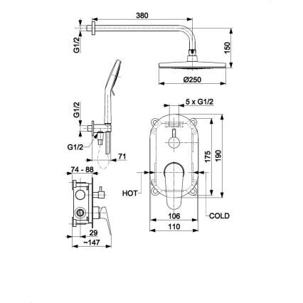 KFA Armatura 5559-501-00 - Brusesæt med indbygget termostat OTAVA blank krom