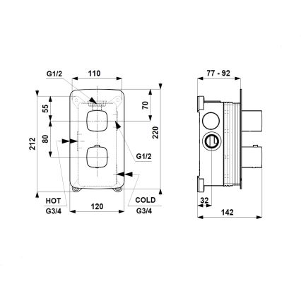 KFA Armatura 5759-001-00 - Termostatisk brusebatteri til indbygning MALAGA blank krom