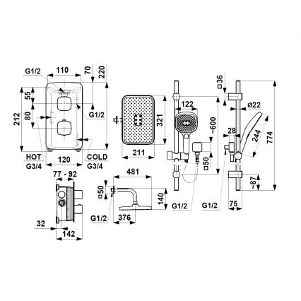 KFA Armatura 5759-301-00 - Brusesæt med termostatisk indbygget armatur MALAGA, blank krom