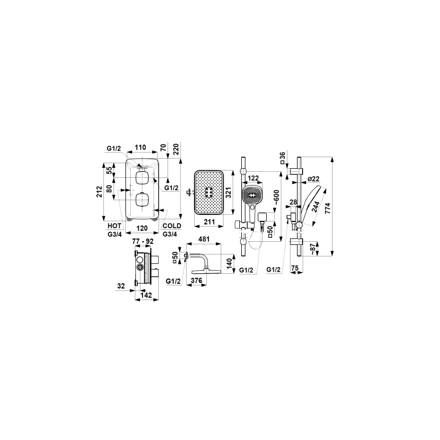 KFA Armatura 5759-301-34 - Brusesæt med termostatisk indbygningsarmatur MALAGA i rosaguldfinish