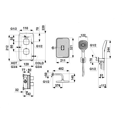 KFA Armatura 5759-501-00 - Brusesæt med termostatisk indbygningsbatteri MALAGA, blank krom