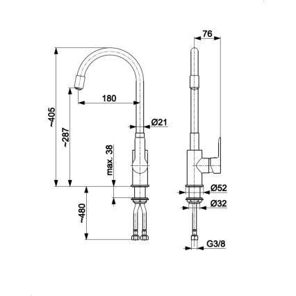 KFA Armatura 6553-915-00 - Hane m. fleksibel arm RUMBA 40,5 cm sort/skinnende krom