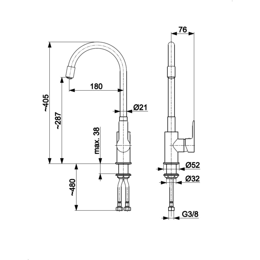 KFA Armatura 6553-915-00 - Hane m. fleksibel arm RUMBA 40,5 cm sort/skinnende krom