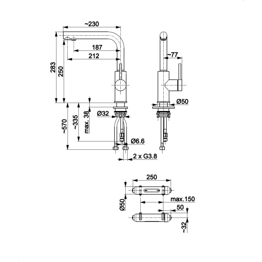 KFA Armatura 6623-912-81 - Vandhane med filter DUERO PURE rustfri/mat sort + filter