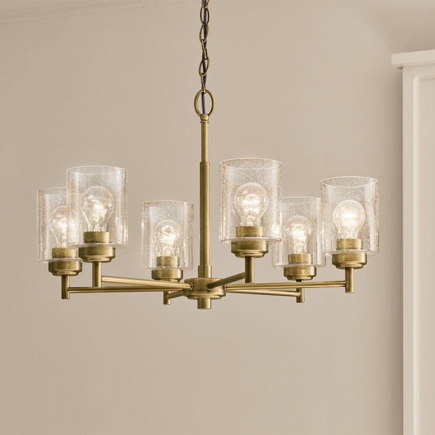 Kichler - Pendel med kædeophæng WINSLOW 6xE27/60W/230V diameter 66 cm messing
