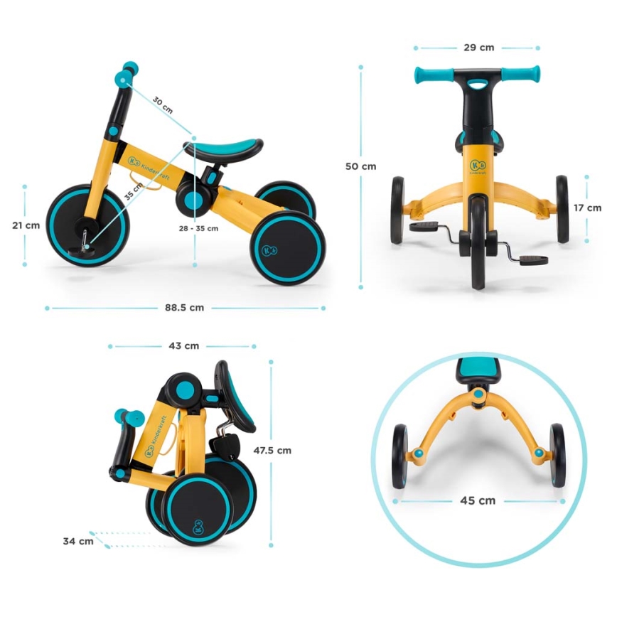 KINDERKRAFT - Børne løbecykel 3-i-1 4TRIKE gul/sort